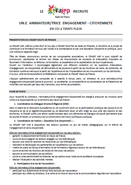Offre de poste Anim engagement-citoyenneté Crajephdf (1)